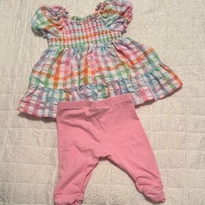 4 items one price 12 months Colorful Plaid Baby Dress with Pink Leggings
